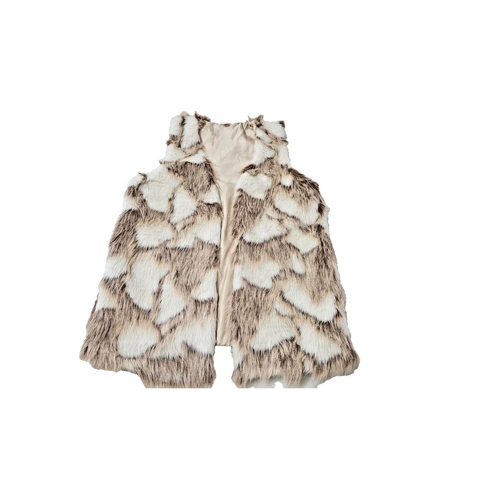 Decree Faux Fur Vest Women's Small Brown White Sleeveless Shaggy Lined